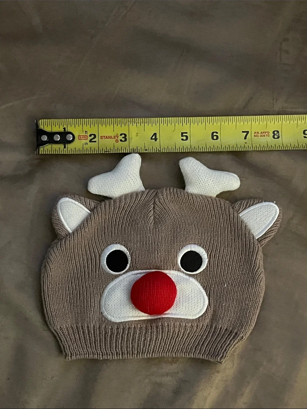 Kids Reindeer Beanie Hat with Red Nose - Brown